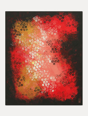 Boiling Bubbles Red - abstract schilderij van Ronald Hunter