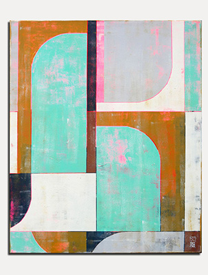 Circle in Circle mint - abstract schilderij van Ronald Hunter