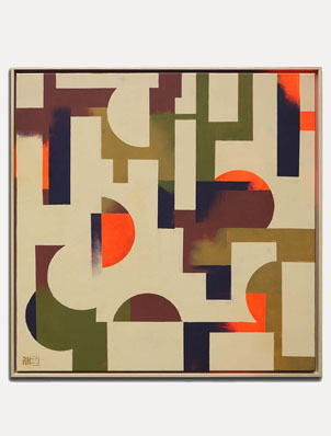 Circle in Circle neon orange incl lijst - abstract schilderij van Ronald Hunter