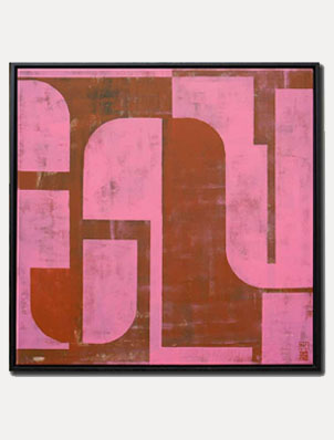 Circle in Circle pink - abstract schilderij van Ronald Hunter