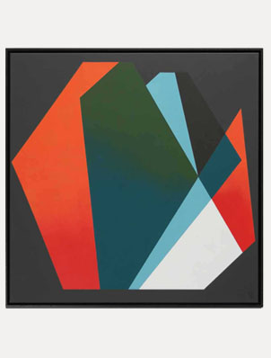 Diamond Red Blue whale incl lijst - abstract schilderij van Ronald Hunter