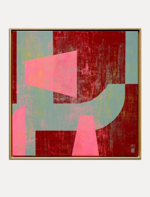 Fractured fallen red pink - abstract schilderij van Ronald Hunter