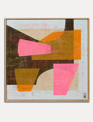 Fractured falling orange pink - abstract schilderij van Ronald Hunter