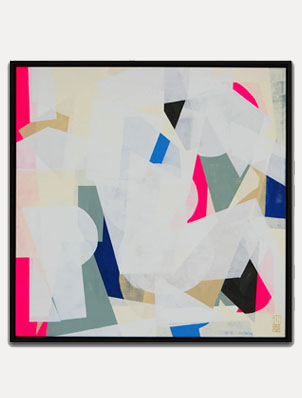 Fractured neon pink - abstract schilderij van Ronald Hunter