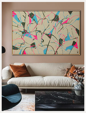 Fragments of joy Pink - abstract schilderij van Ronald Hunter