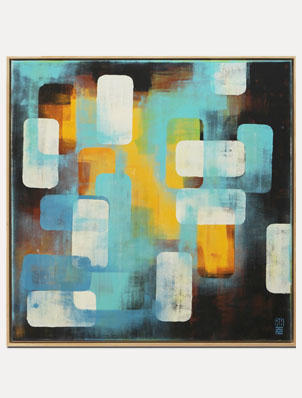 Layer player incl lijst - abstract schilderij van Ronald Hunter