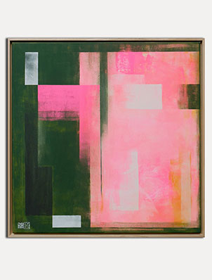 Roze en groen schilderij - abstract schilderij van Ronald Hunter