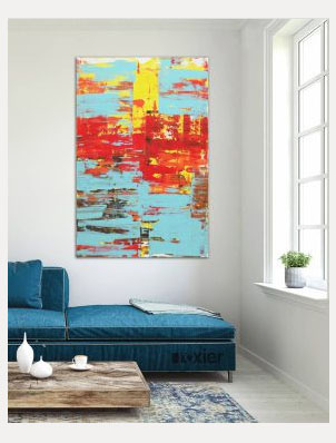 Static in red - abstract schilderij van Ronald Hunter