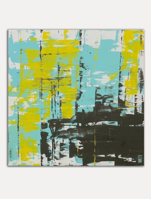 Static yellow square - abstract schilderij van Ronald Hunter