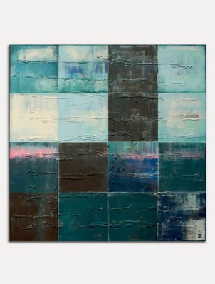 Tiles blue & black - abstract schilderij van Ronald Hunter