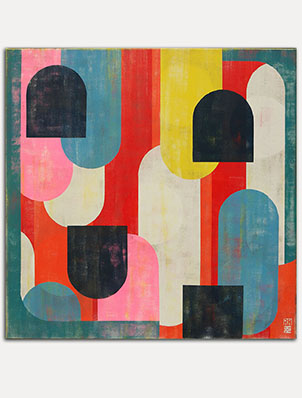 Traffic Full Color Pink - abstract schilderij van Ronald Hunter
