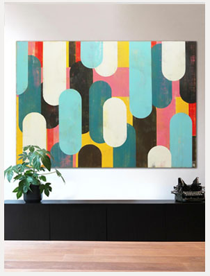 Traffic pink groot schilderij - abstract schilderij van Ronald Hunter