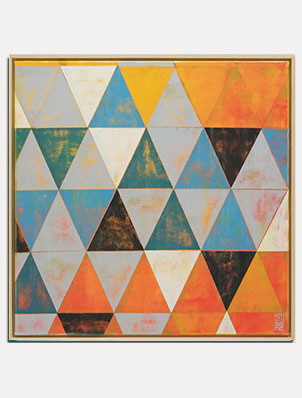 Traffic Triangle Yellow - abstract schilderij van Ronald Hunter