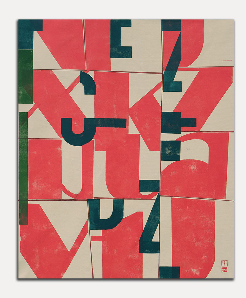 Typopop in Red - abstract schilderij van Ronald Hunter