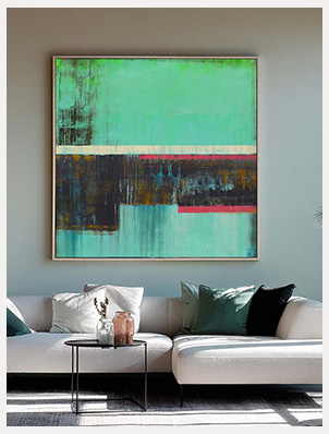 Untitled black & turquoise - abstract schilderij van Ronald Hunter