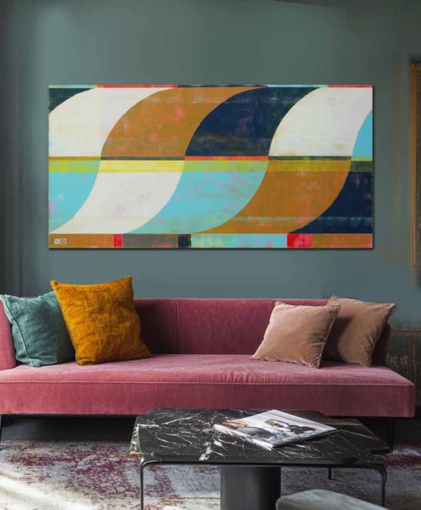 Grafisch schilderij met cirkel vormen - Circle in Circle Turquoise 70