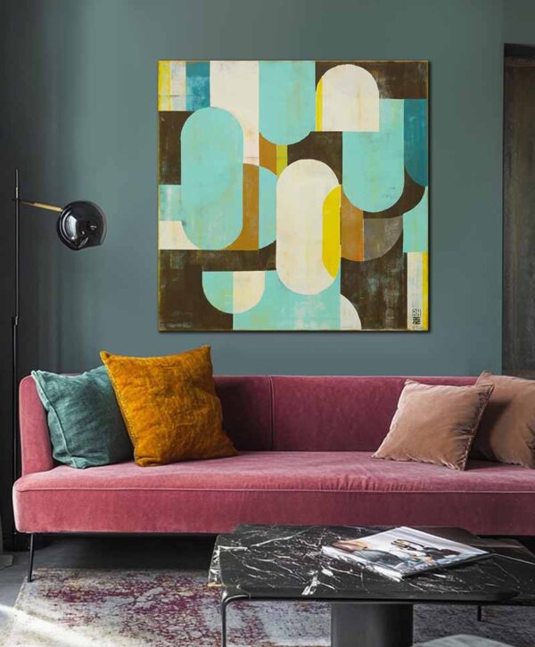 traffic turquoise schilderij in blauw