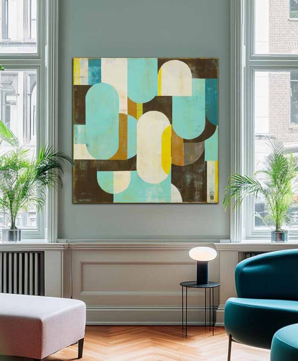 traffic turquoise schilderij in blauw