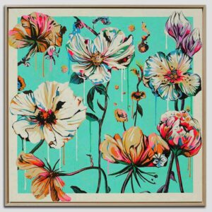 Bloemen schilderij - fantasy flowers turquoise