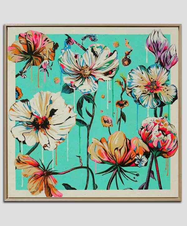 Bloemen schilderij - fantasy flowers turquoise