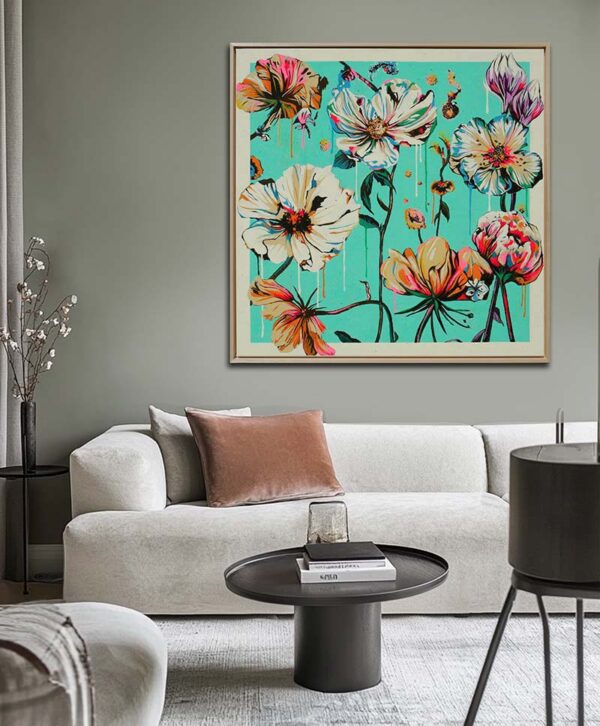 Bloemen schilderij - fantasy flowers turquoise