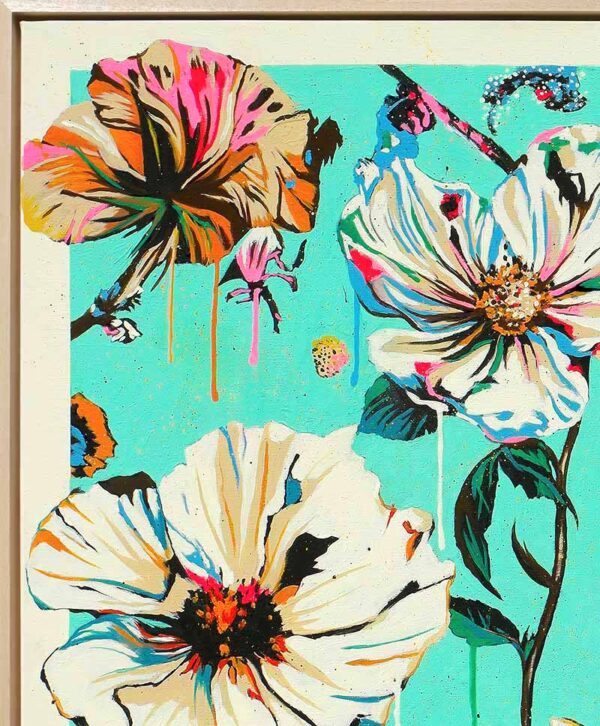 Bloemen schilderij - fantasy flowers turquoise