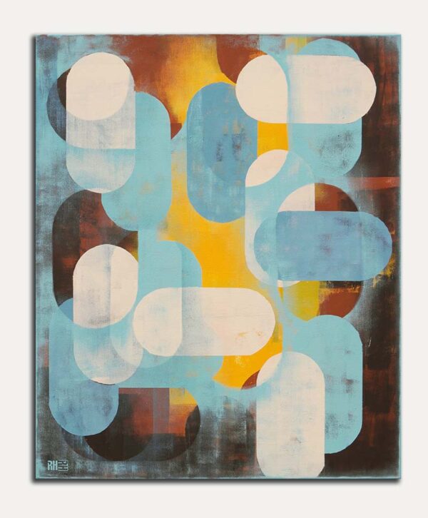 Geel blauw schilderij- Layer player Traffic
