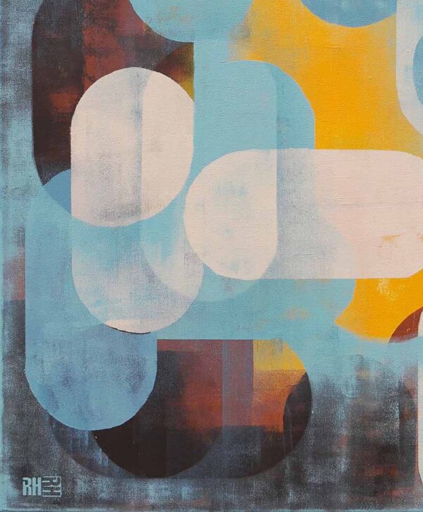 Geel blauw schilderij- Layer player Traffic