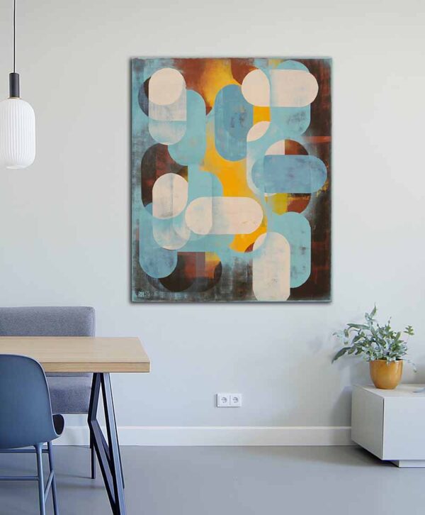 Geel blauw schilderij- Layer player Traffic