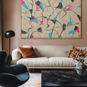 abstract schilderij - fragments in beige en roze
