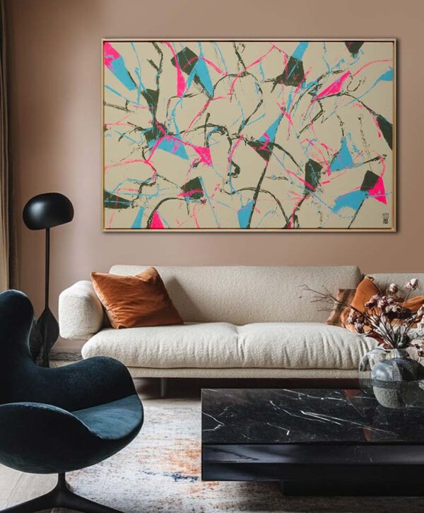 abstract schilderij - fragments in beige en roze