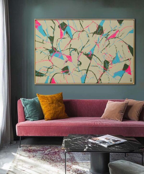 abstract schilderij - fragments in beige en roze