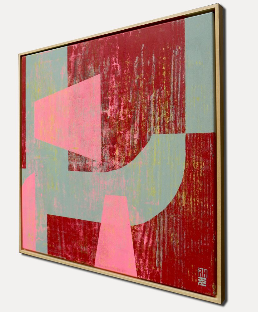 modern schilderij - Fractured fallen red pink