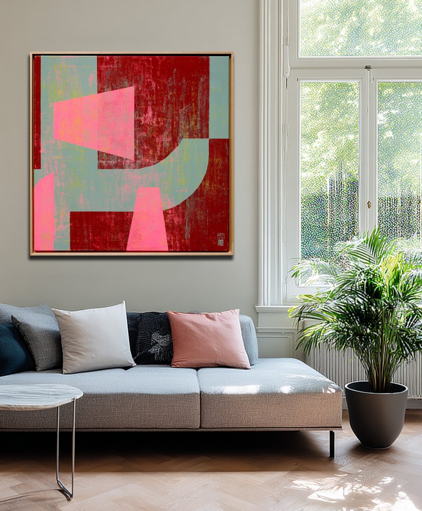 abstract schilderij kopen - Fractured fallen red pink