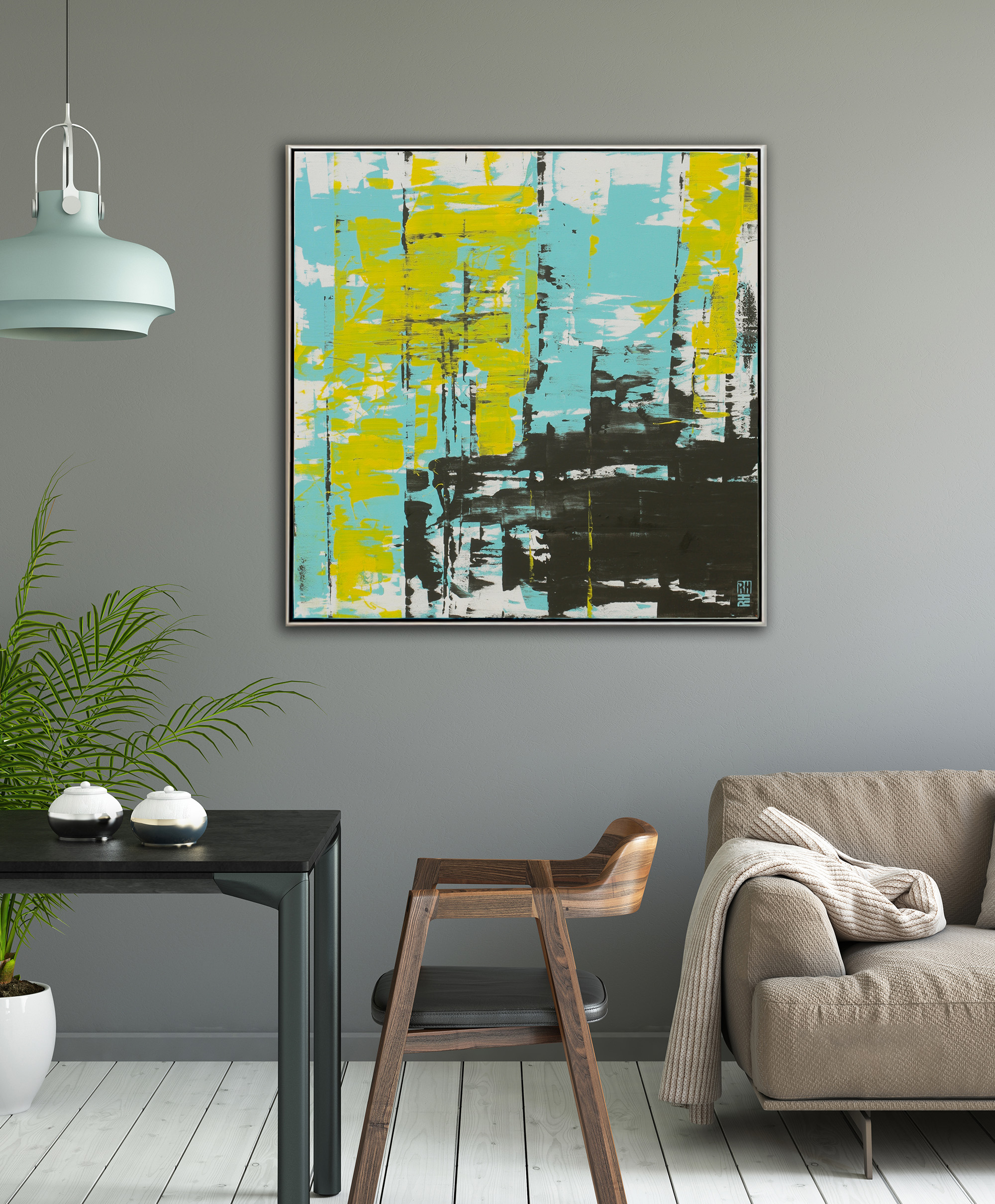 modern schilderij - Static yellow square