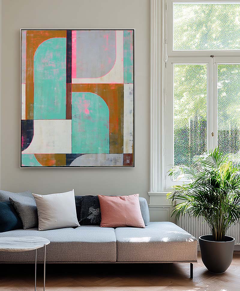 circle in circle mint - lijnen schilderij