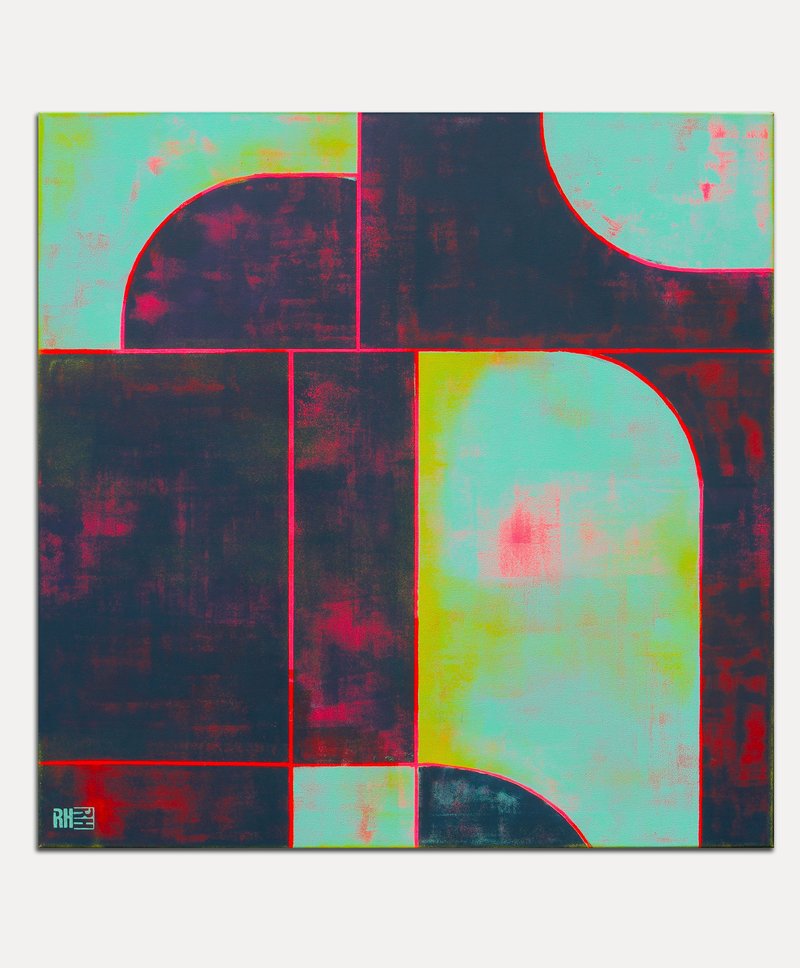 abstract schilderij kopen - Circle in Circle black blue square