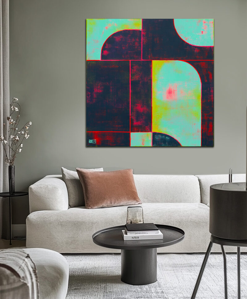 abstract schilderij - Circle in Circle black blue square