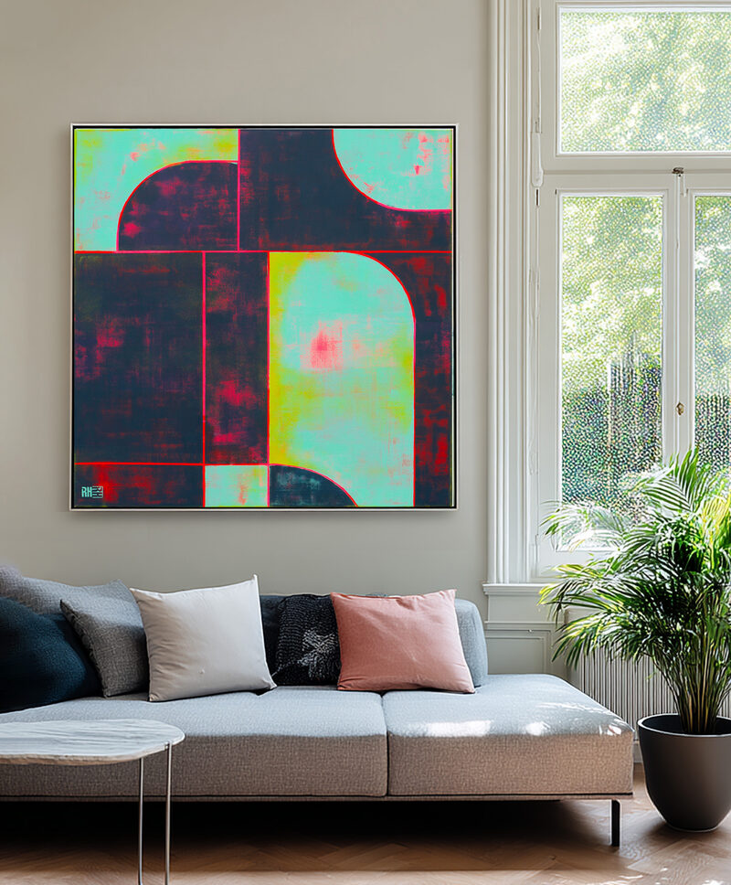 modern schilderij - Circle in Circle black blue square