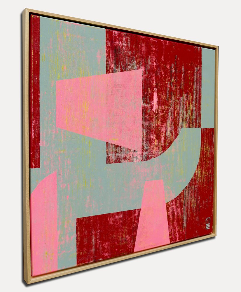 modern schilderij kopen - Fractured fallen red pink