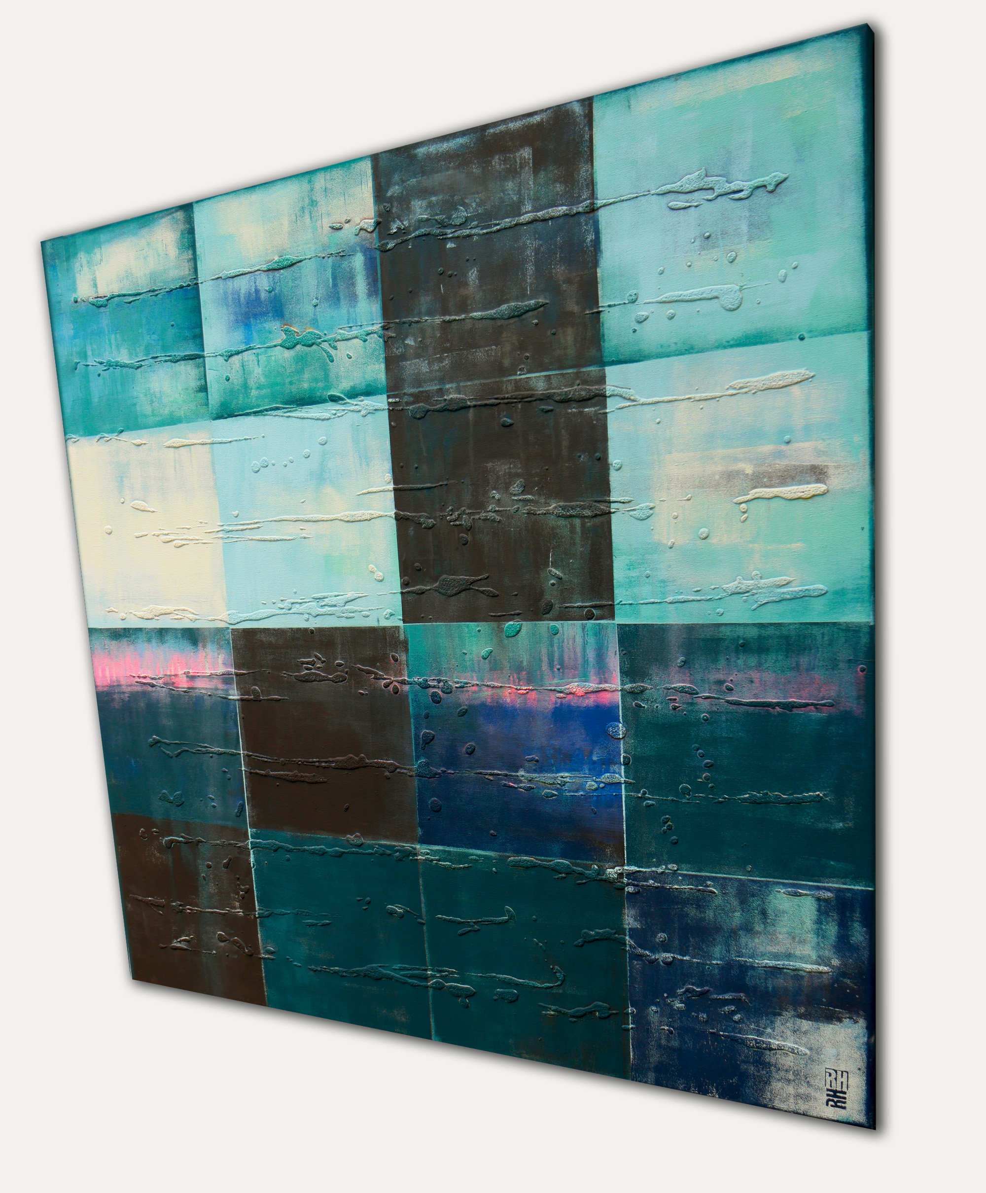 modern schilderij kopen - Tiles blue & black