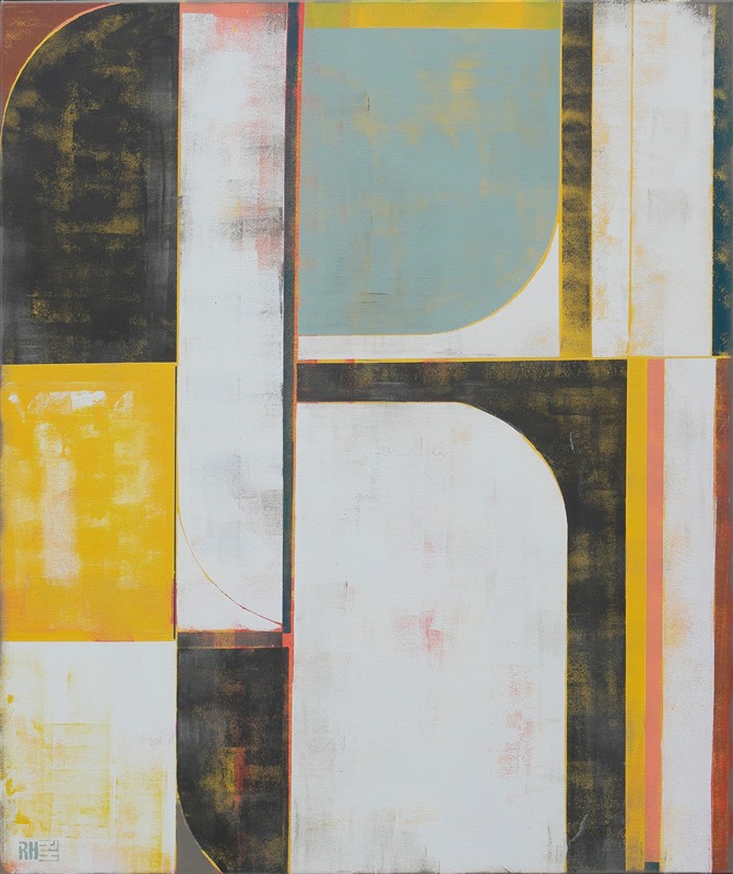 The Maze Yellow – abstract schilderij van Ronald Hunter