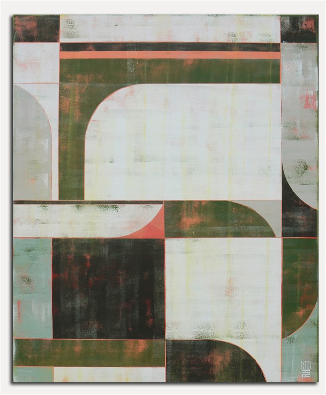 The Maze Green and Black – abstract schilderij van Ronald Hunter